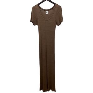 NSF Kenzie U Neck Ribbed Short Sleeve Walnut Dress Size Large